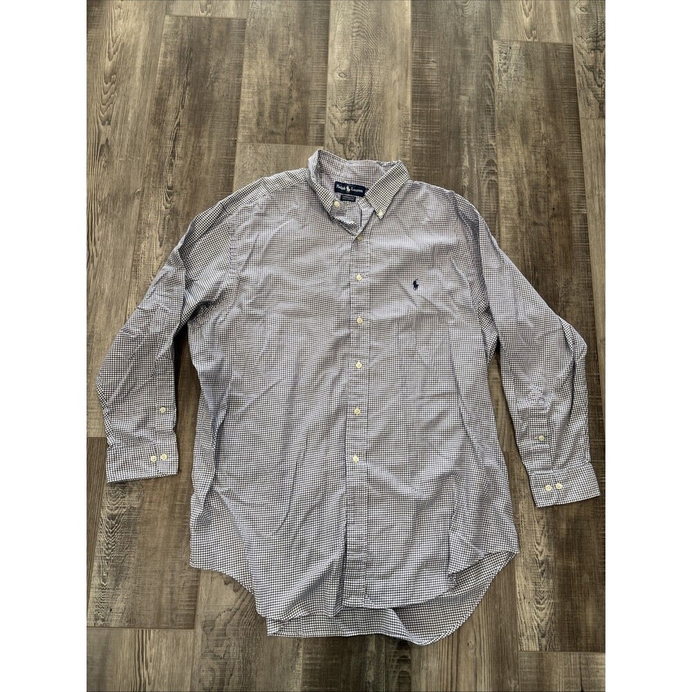 Ralph Lauren Dress Shirt 17.5 32/33 Yarmouth Blue Check Button Down Pocket Pony